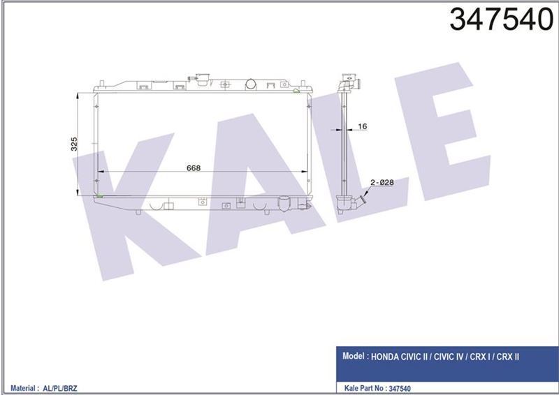 Kale 347540 Radyatör Mekanık Cıvıcâ  1.6 87-91 D16A Crx 1.6 87-91