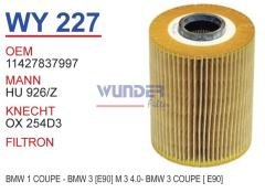 WUNDER WY227 YAĞ FİLTRESİ - BMW 1 COUPE -BMW 3 (E90)M3 4,0 - BMW