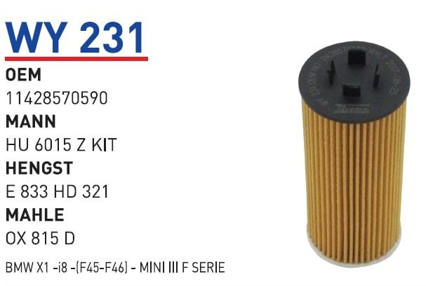 WUNDER WY231 YAĞ FİLTRESİ - BMW X1 -İ 8 -(F45-F46) - MINI III F S