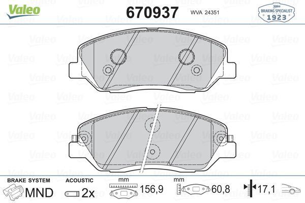 VALEO 670937 ÖN BALATA SANTAFE 2.4 2.7 2.2CRDİ (04=08=12=- KIA SO
