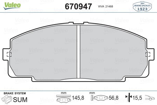 VALEO 670947 ÖN BALATA HYUNDAI HILUX III PICKUP 2.5D-4D 4×4 (12/2