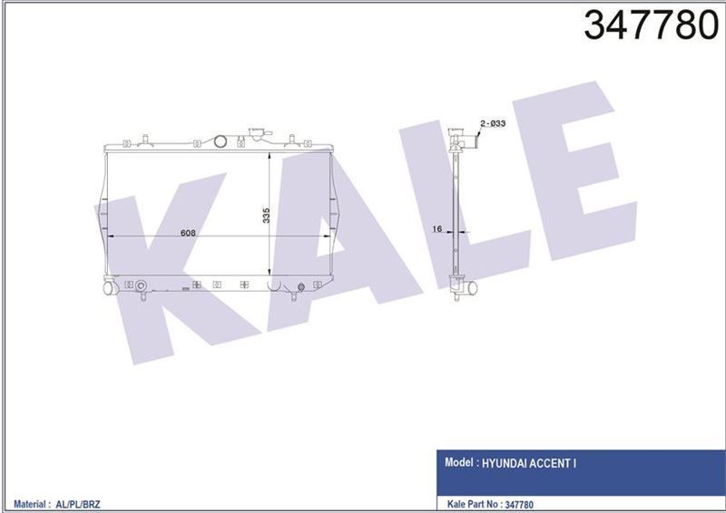 Kale 347780 Radyatör Brazıng Accent 1.3 1.5 95-00 Ac + Klimasız +