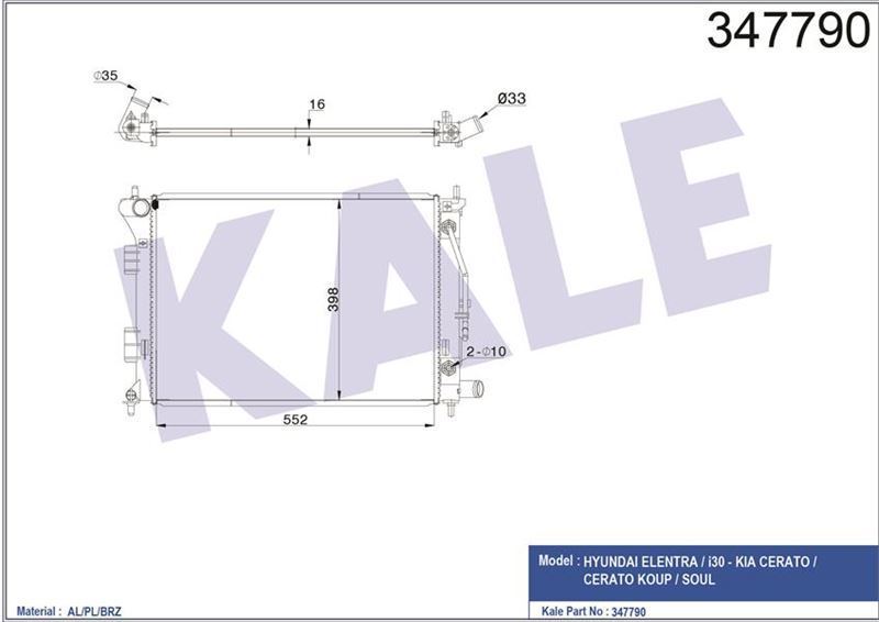 Kale 347790 Radyatör Otomatikâ  İ30 Ceed Ceratoâ  1.4 1.6Â   2012 Sonrası 2