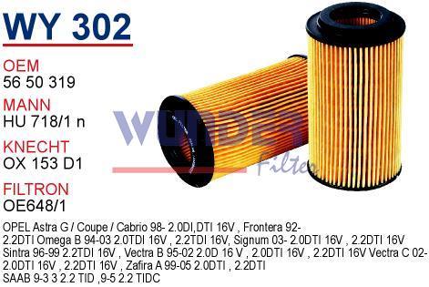 WUNDER WY302 YAĞ FİLTRESİ - OPEL VECTRA B - FRONTERA - OMEGA 2.0D