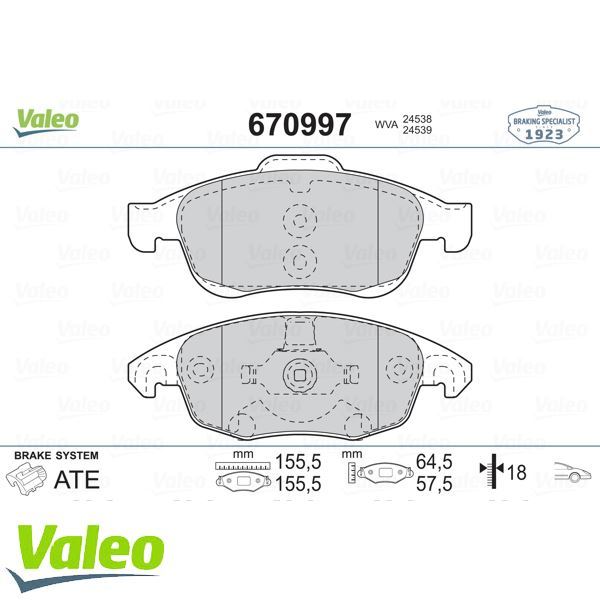 VALEO 670997 ÖN BALATA C4 PICASSO 1.6 HDI 110hp 06=-11=-PARTNER 0