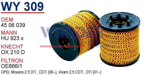 WUNDER WY309 YAĞ FİLTRESİ - RENAULT MASTER 2.2 DTI