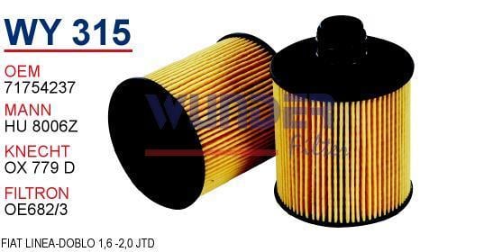 WUNDER WY315 YAĞ FİLTRESİ - OPEL COMBOD 1,6 CDTİ 02/12 --