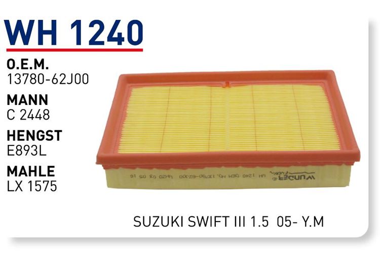WUNDER WH1240 HAVA FİLTRESİ - SUZUKi SWiFT III 1.5 05- Y.M