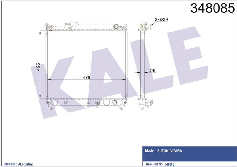 Kale 348085 Su Radyatörü 425×490×27 Vıtara 1.6 1.6İ 16V 88-