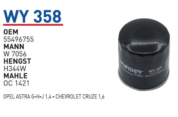 WUNDER WY358 YAĞ FİLTRESİ - OPEL ASTRA G-H-J 1,4 - CHEVROLET CRUZ