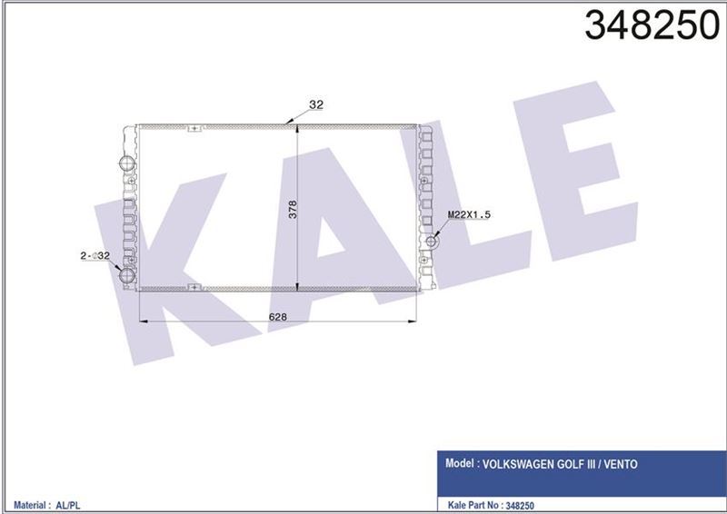 Kale 348250 Su Radyatörü 1.9D Td Tdı Golf Iıı 91-02 Passat 89-97
