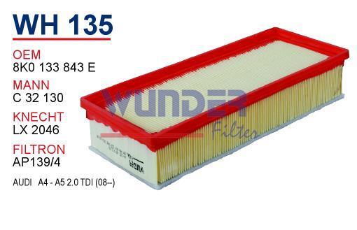 WUNDER WH135 HAVA FİLTRESİ - AUDİ A4 - A5 2.0 TDİ 08-