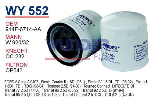 WUNDER WY552 YAĞ FİLTRESİ - FORD TRANSiT M12-M15 - CONNECT (EFL 3