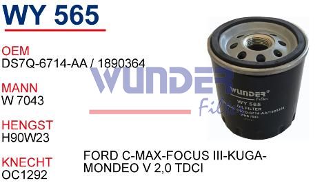 WUNDER WY565 YAĞ FİLTRESİ - FORD C-MAX-FOCUS III-KUGA-MONDEO V 2,