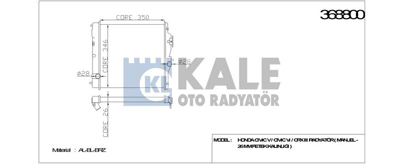 Kale 368800 Radyatör Cıvıc V Vı Hrv Al Pl Brz 350X348X26