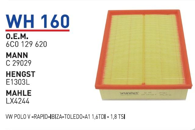 WUNDER WH160 HAVA FİLTRESİ - VOLKSWAGEN POLO V -RAPID-IBIZA-TOLED