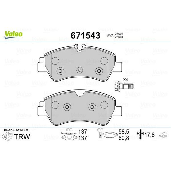 VALEO 671543 ARKA BALATA FORD TOURNEO CUSTOM-TRANSIT CUSTOM 2.2 T