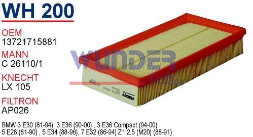 WUNDER WH200 HAVA FİLTRESİ - BMW E30 316i-318i - E36 316İ-318İ -