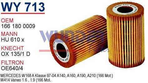 WUNDER WY713 YAĞ FİLTRESİ - MERCEDES 168 KASA A140 - A160 - A190