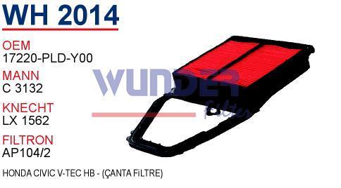 WUNDER WH2014 HAVA FİLTRESİ - HONDA CiViC V-TEC HB - (ÇANTA FiLTR