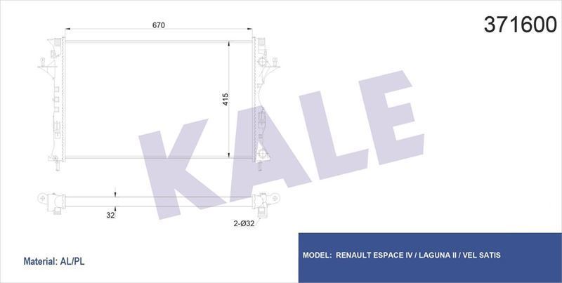 Kale 371600 Su Radyatörü Laguna Iı 2005 Sonrası 2.0 16V Turbo 2.2 Dcı Espa