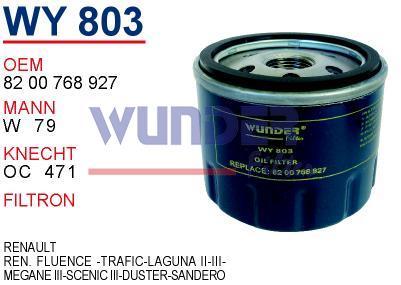 WUNDER WY803 YAĞ FİLTRESİ - REN. FLUENCE -TRAFİC-LAGUNA II-III-ME