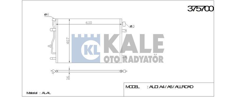 Kale 375700 Klima Radyatörü A4 B6 B7 2000 Sonrası A6 2001 Sonrası 605X401X16