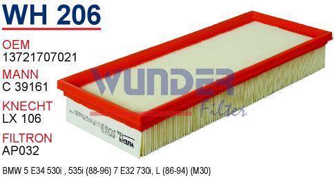WUNDER WH206 HAVA FİLTRESİ - BMW E34 530i - 535i - E32 7.30 il M3