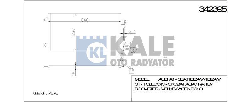 Kale 342395 Klima Radyatörü Polo V 6R 2009 Sonrası / A1  2010 Sonrası / Toledo Iv 12