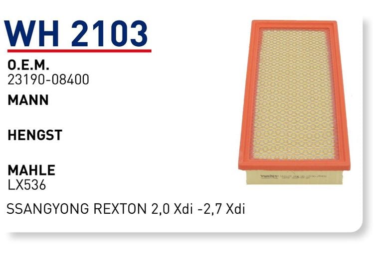 WUNDER WH2103 HAVA FİLTRESİ - SSANGYONG REXTON 2,0 Xdi -2,7 Xdi