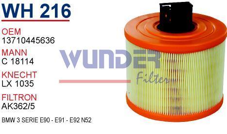 WUNDER WH216 HAVA FİLTRESİ - BMW 3 SERİE E90 - E91 - E92 N52