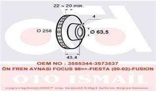 Valeo 186560 Fren Diski Ön Fıesta Iv 1995 Sonrası Fıesta V 2001 Sonrası Focus I 98-