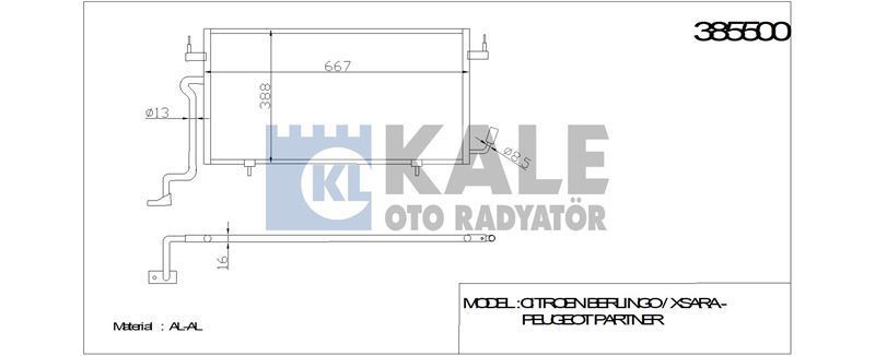 Kale 385500 Klima Radyatörü Partner 98-02 1.8D 1.9D 2.0 Hdı / Xsa