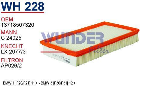 WUNDER WH228 HAVA  FİLTRESİ - BMW 1 [F20/F21] 11 - - BMW 3 [F30/F