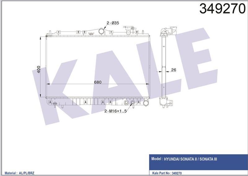 Kale 349270 Radyatör Mekanık Sonata 2.0 1991 Sonrası 25310-33A10