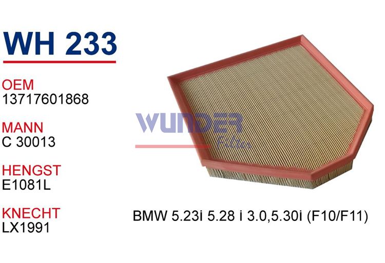 WUNDER WH233 HAVA FİLTRESİ - BMW 5.23 İ,5.28 İ 3.0,5.30 İ (F10/F1
