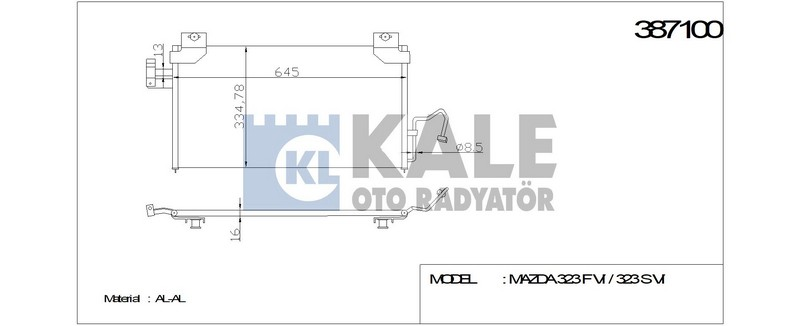 Kale 387100 Klima Radyatörü Mazda 323 F Vı 323 S Vı Al-Al 625X338