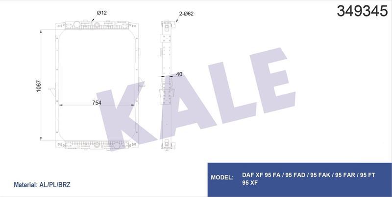 Kale 349345 Radyatör Daf Xf95 1067×754×40