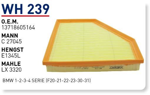 WUNDER WH239 HAVA FİLTRESİ - BMW 1-2-3-4 SERİE (F20-21-22-23-30-3