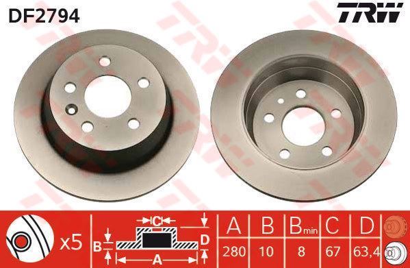 Trw Df2794 Fren Diski Arka Vıto W638 1996 Sonrası Düz 280Mm
