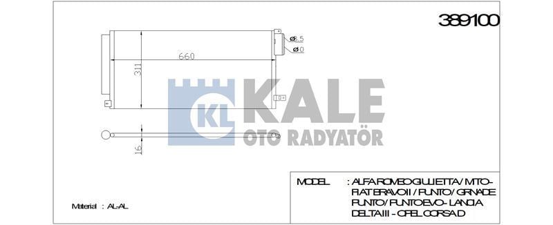 Kale 389100 Klima Radyatörü Bravo Iı 2007 Sonrası Punto Iıı  2012 Sonrası Punto Evo