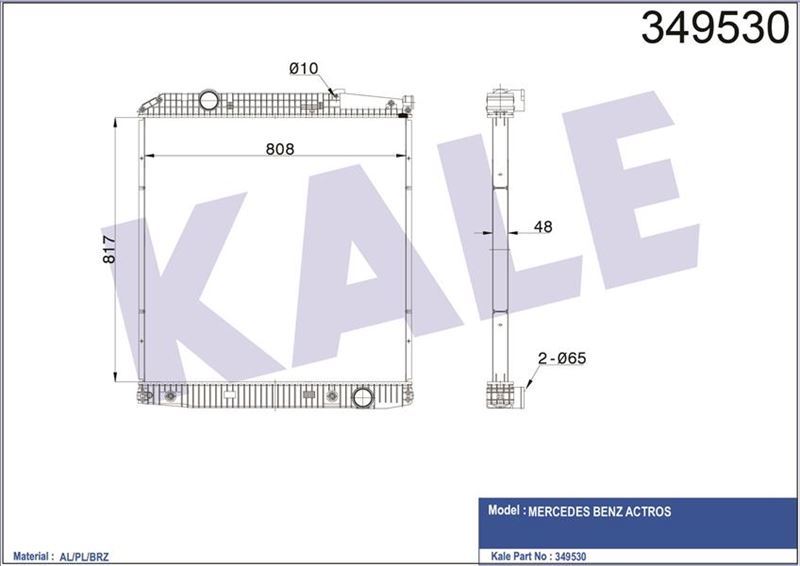 Kale 349530 Radyatör Çerçevesiz Mb Actros 817×808×48