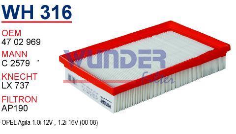 WUNDER WH316 HAVA FİLTRESİ - OPEL AGiLA 1.2 16 v