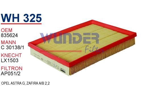 WUNDER WH325 HAVA FİLTRESİ - OPEL ASTRA G - ZAFİRA A / B 2,2
