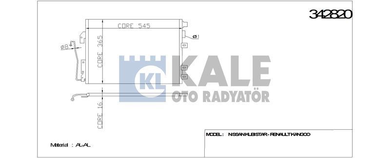 Kale 342820 Klima Radyatörü Kangoo Iı 1998 Sonrası / Kubıstar 2003 Sonrası 550X380X