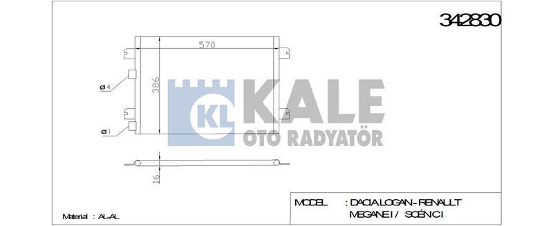 Kale 342830 Klima Radyatörü Megane I 1995 Sonrası Scenıc I 1999 Sonrası / Logan I 0