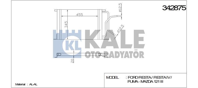 Kale 342875 Klima Radyatörü Fıesta Iv 1995 Sonrası Puma 1997 Sonrası / Mazda 121 Iı