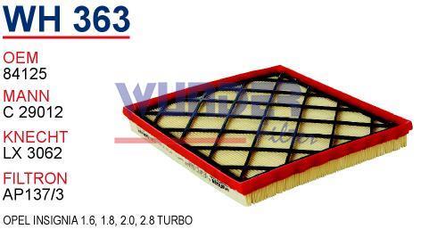 WUNDER WH363 HAVA FİLTRESİ - OPEL İNSİGNİA1,6-1,8-2,0-2,8 Turbo 0