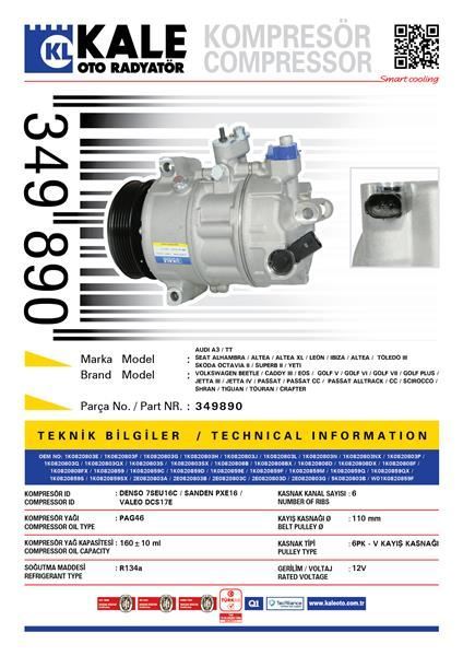 Kale 349890 Klima Kompresörü A3 1.6 Tdı-1.9 Tdı-2.0 Tfsı (03-12)