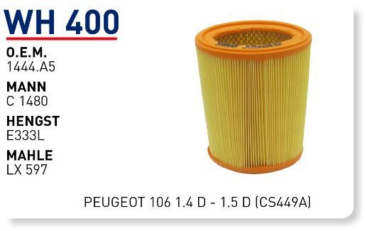 WUNDER WH400 HAVA FİLTRESİ - PEUGEOT 106 1.4 D - 1.5 D (CS449A)